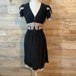 Betsey Johnson black silk dress with lace accents